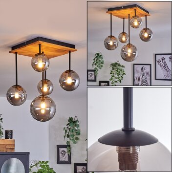 Plafonnier - Verre 10 cm, 12 cm, 15 cm Chehalis Écru, Noir, 5 lumières