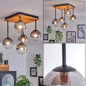 Plafonnier - Verre 12 cm Chehalis Écru, Noir, 5 lumières