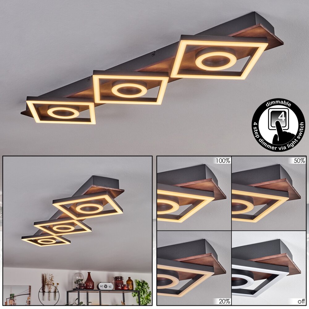 Plafonnier Taboneira LED Brun foncé, Noir, 3 lumières main product photo