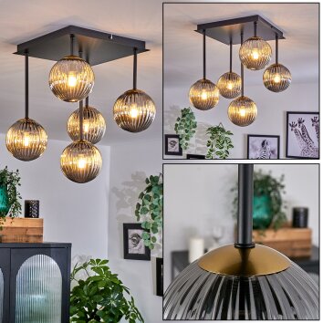 Plafonnier - Verre 12 cm Chehalis Or, Noir, 5 lumières