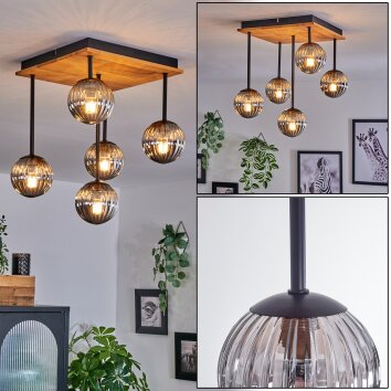 Plafonnier - Verre 10 cm Chehalis Écru, Noir, 5 lumières