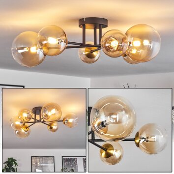 Plafonnier - Verre 10 cm, 12 cm, 15 cm Chehalis Or, Noir, 6 lumières Plafonnier - Verre 10 cm, 12 cm, 15 cm Chehalis Or, Noir, 6 lumières