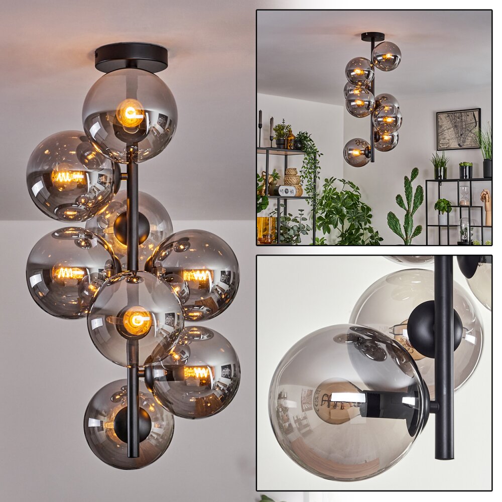Plafonnier - Verre 15 cm Gastor Fumé, 8 lumières main product photo
