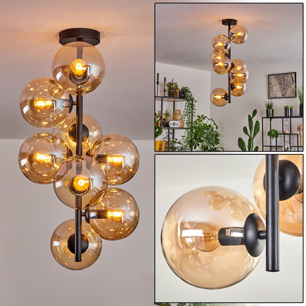 Plafonnier - Verre 15 cm Gastor Ambre, 8 lumières main product photo