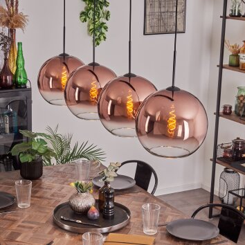 Suspension - Verre 30 cm Koyoto Clair, Cuivré, 4 lumières