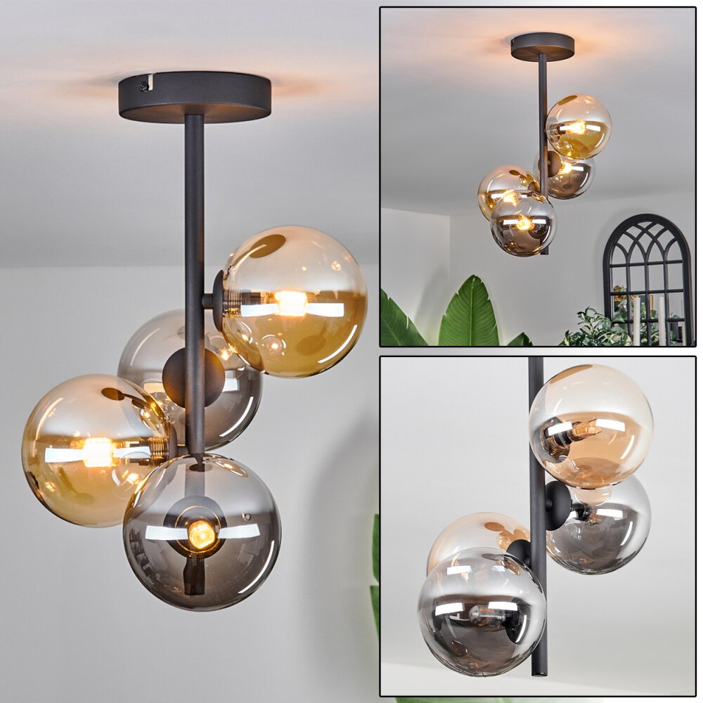 Plafonnier - Verre 12 cm Chehalis Ambre, Fumé, 4 lumières main product photo