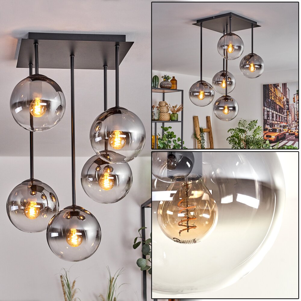 Plafonnier - Verre 15 cm Gastor Clair, Fumé, 5 lumières main product photo