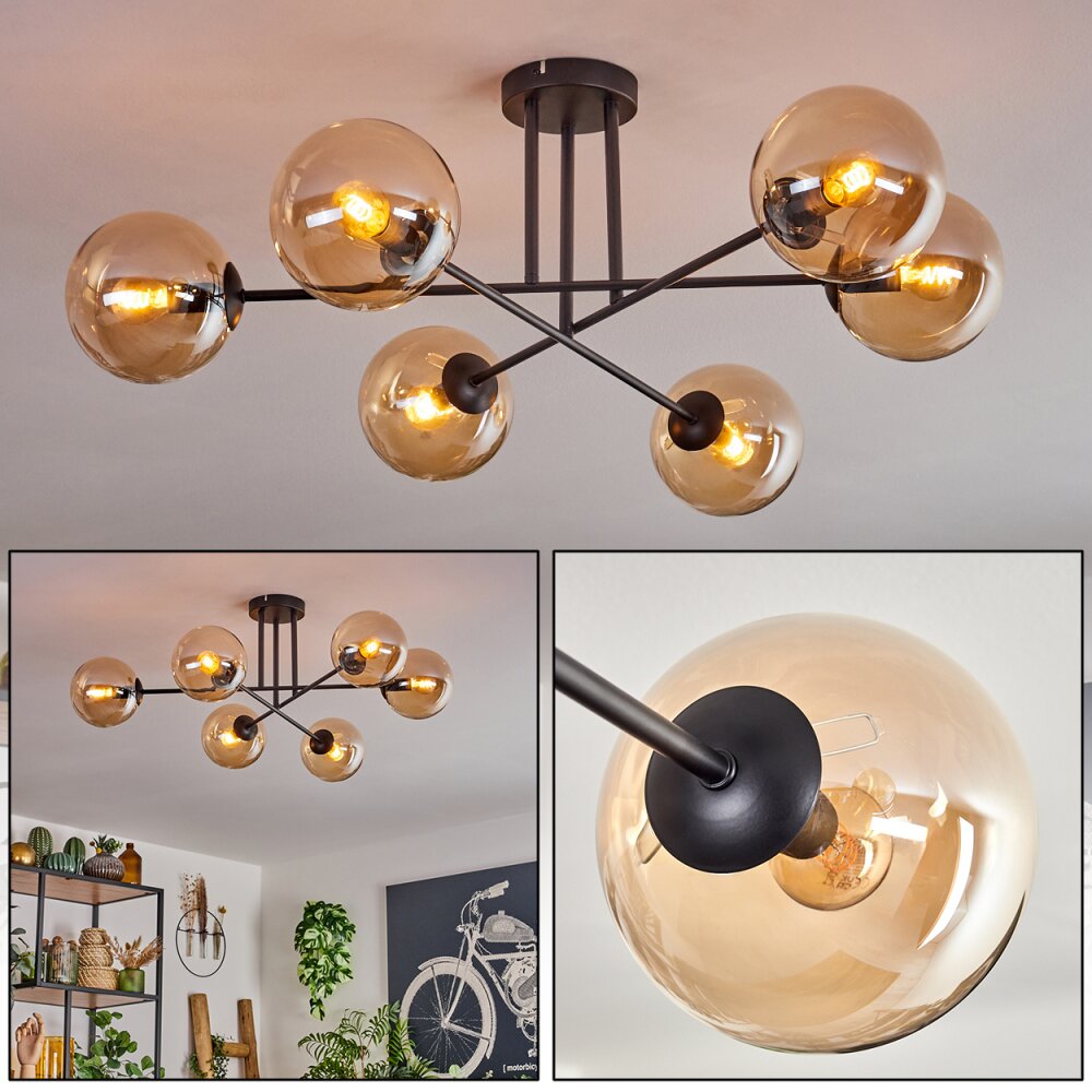 Plafonnier - Verre 15 cm Gastor Ambre, 6 lumières main product photo