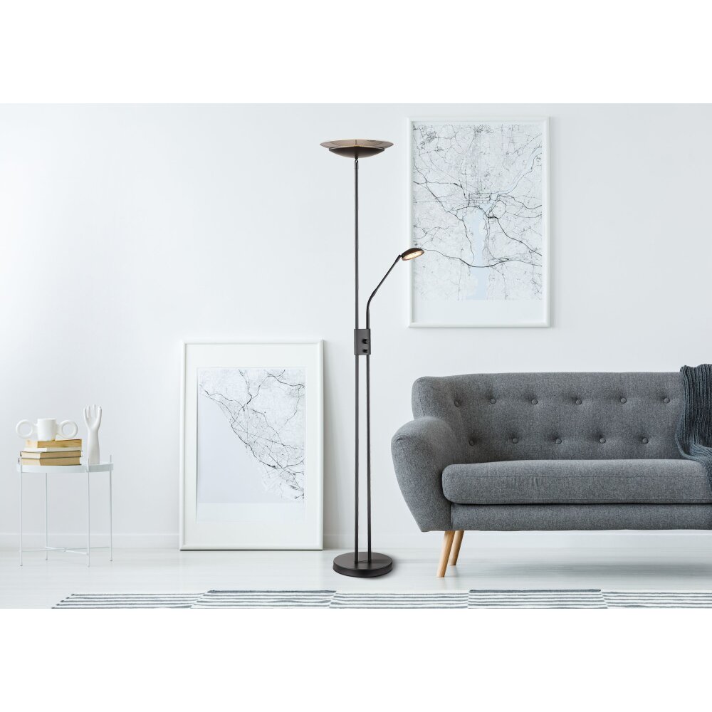 Lampadaire à vasque Globo GANINA LED Noir, 2 lumières main product photo