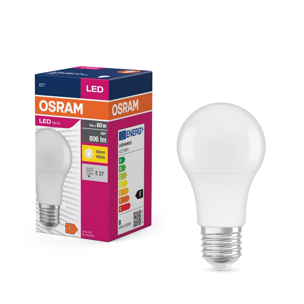 Luminaires Osram E27 LED 8.5 Watt blanc chaud 806 Lumen main product photo