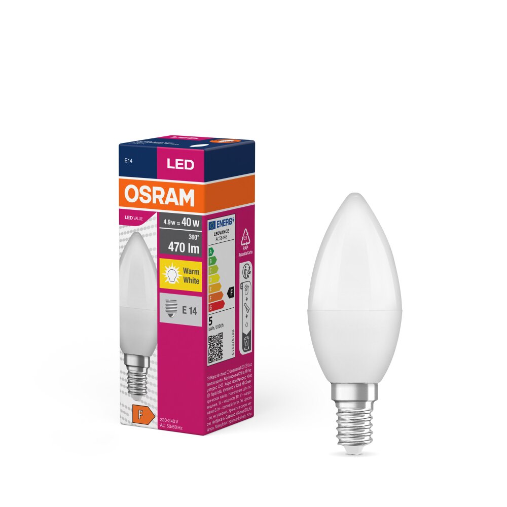 Luminaires Osram E14 LED 4.9 Watt blanc chaud 470 Lumen main product photo