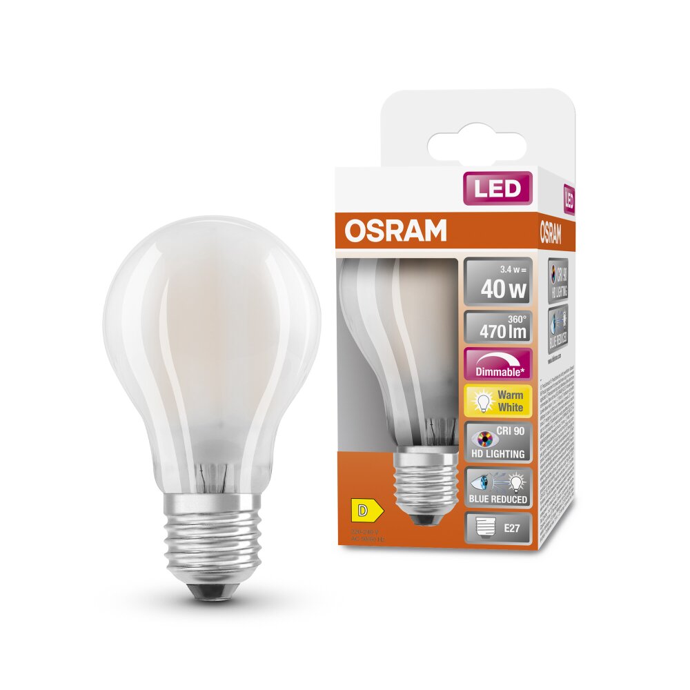 Luminaires Osram E27 LED 3.4 Watt blanc chaud dimmable 470 Lumen main product photo