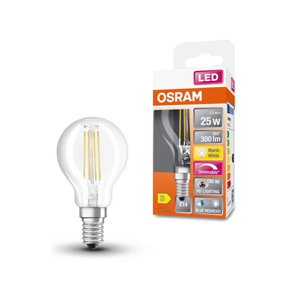 Luminaires Osram E14 LED 2.2 Watt blanc chaud dimmable 300 Lumen main product photo