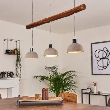 Suspension Ambri Bois clair, Nickel mat, 3 lumières