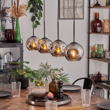 Ripoll Suspension Chrome, Fumé, 4 lumières Ripoll Suspension Chrome, Fumé, 4 lumières