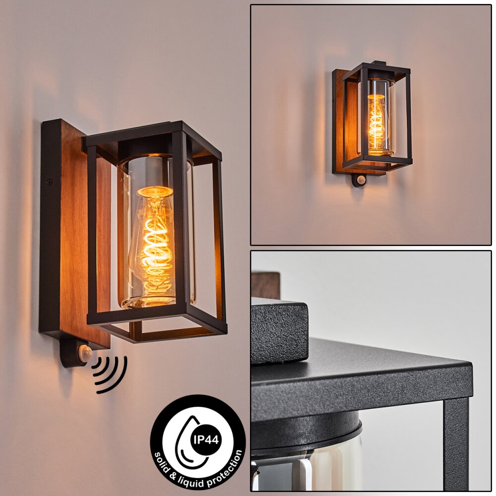 Portalis Lampe murale d´extérieur Brun, Couleur bois, Noir, 1 lumière, Détecteur de mouvement main product photo