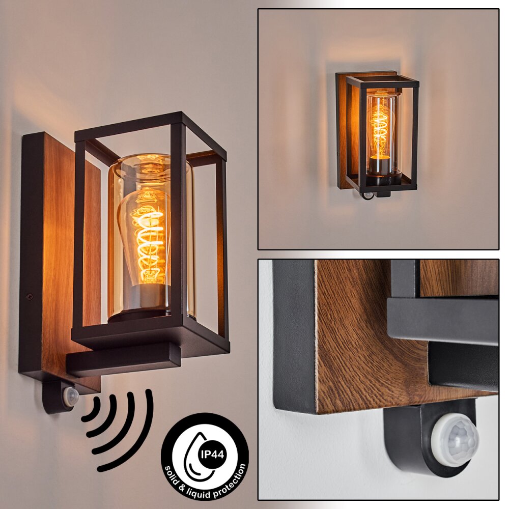 Portalis Lampe murale d´extérieur Brun, Couleur bois, Noir, 1 lumière, Détecteur de mouvement main product photo