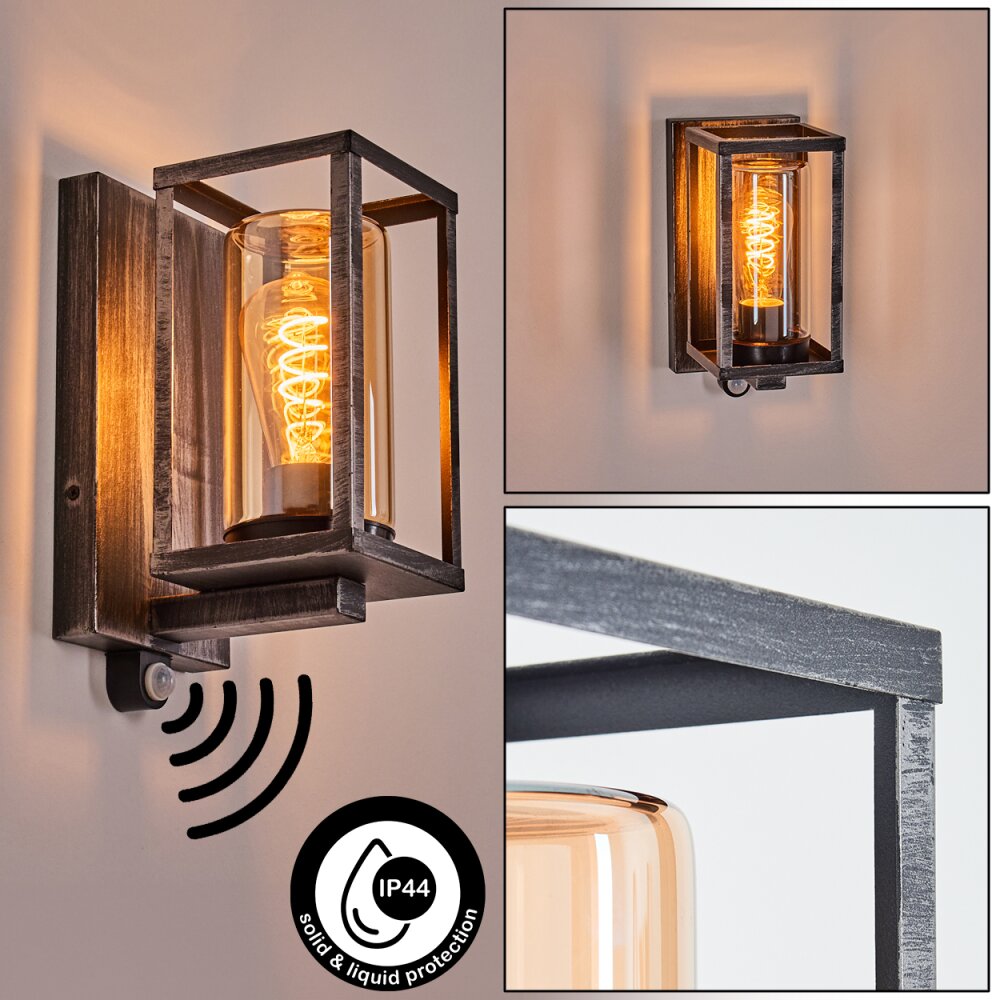 Portalis Lampe murale d´extérieur Noir, Argenté, 1 lumière, Détecteur de mouvement main product photo