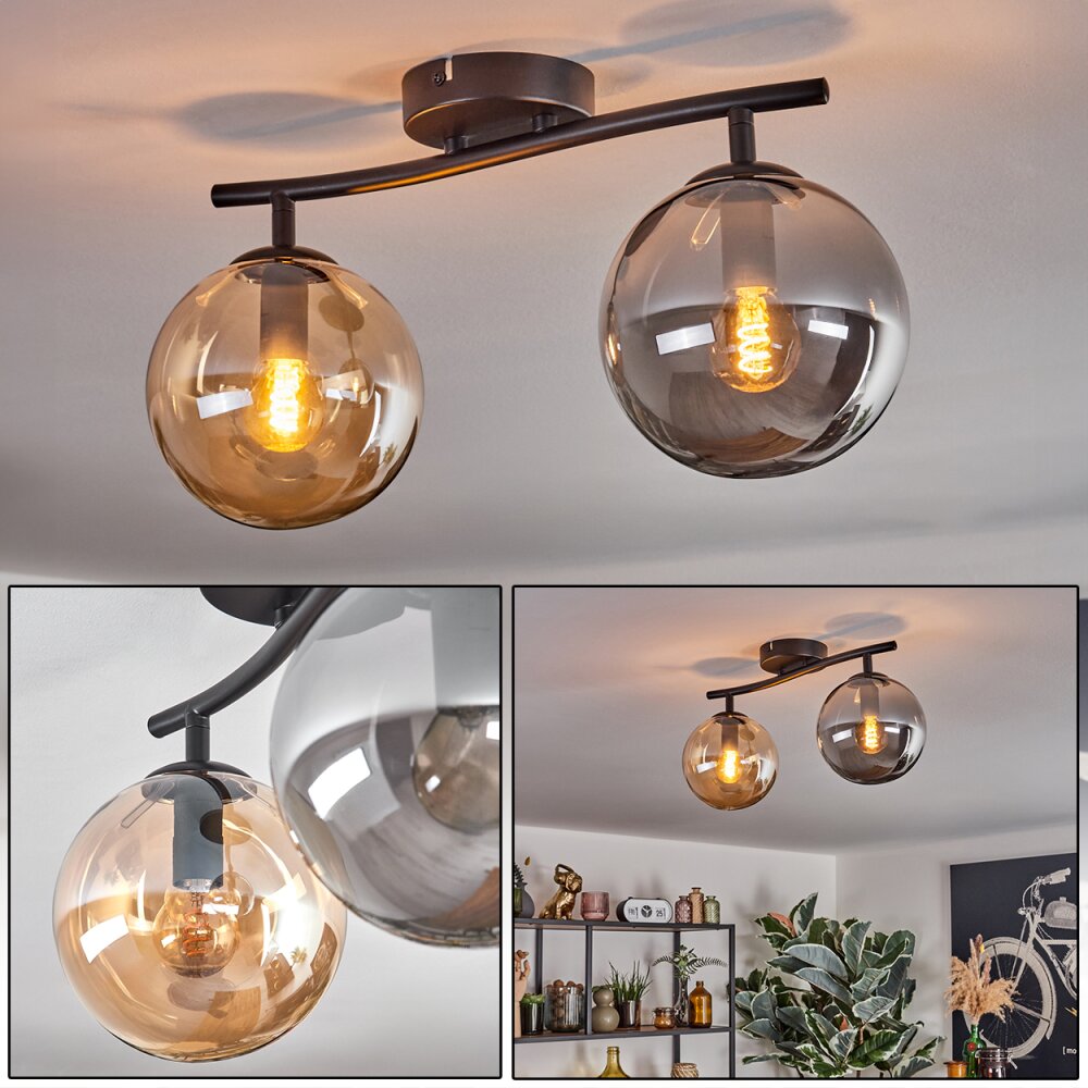 Gastor Plafonnier, Boule lumineuse Ambre, Fumé, 2 lumières main product photo