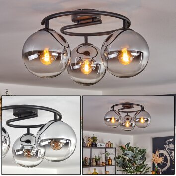 Gastor Plafonnier, Boule lumineuse 37 cm Chrome, Clair, Fumé, 3 lumières