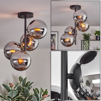 Gastor Plafonnier, Boule lumineuse Chrome, Fumé, 4 lumières
