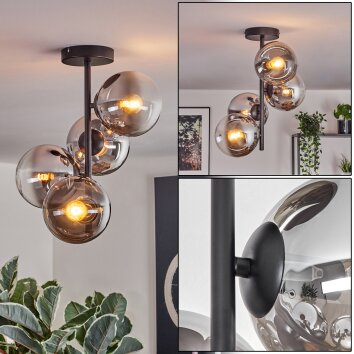 Gastor Plafonnier, Boule lumineuse Chrome, Clair, Fumé, 4 lumières