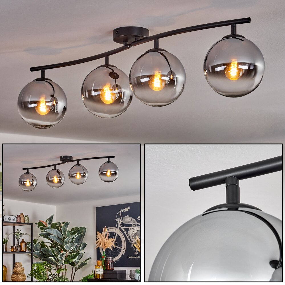 Gastor Plafonnier, Boule lumineuse Chrome, Clair, Fumé, 4 lumières main product photo