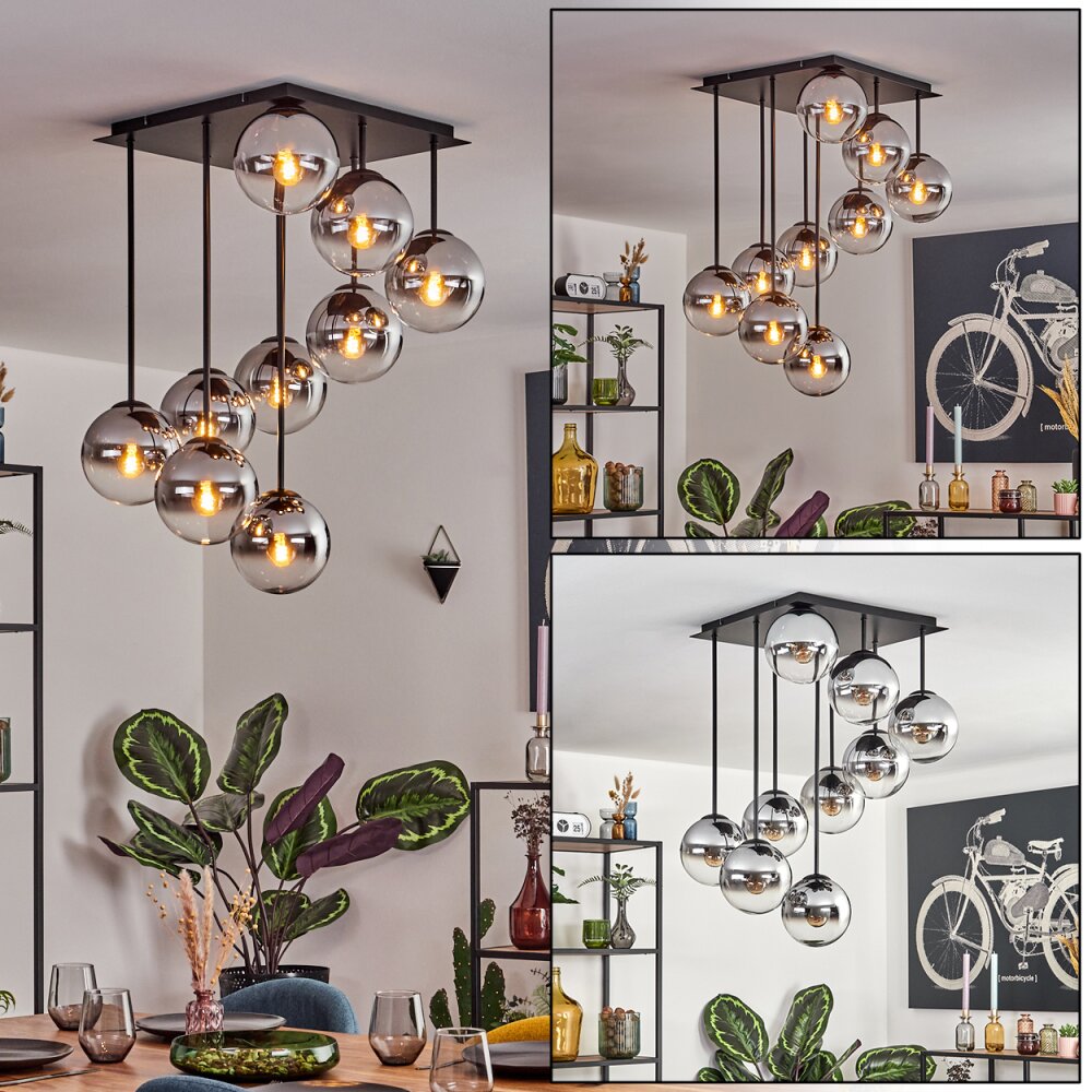 Gastor Plafonnier, Boule lumineuse Chrome, Clair, Fumé, 9 lumières main product photo