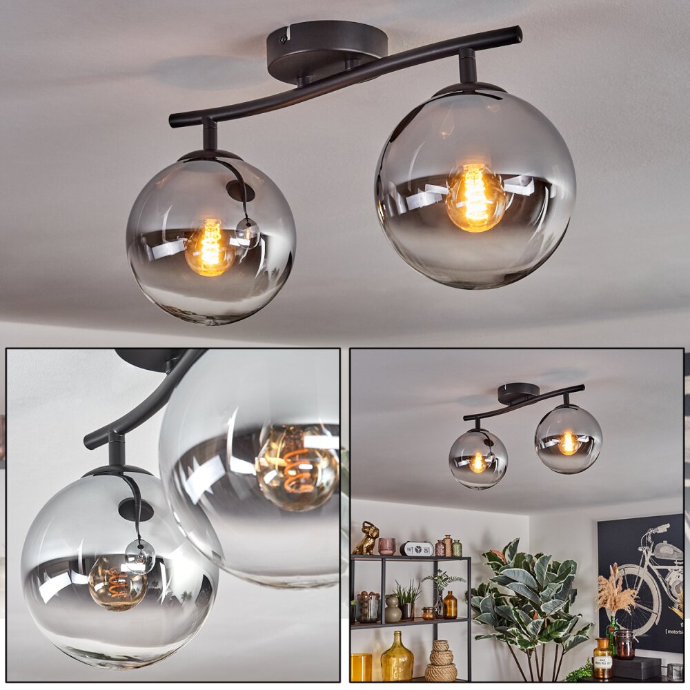Gastor Plafonnier, Boule lumineuse Chrome, Clair, Fumé, 2 lumières main product photo