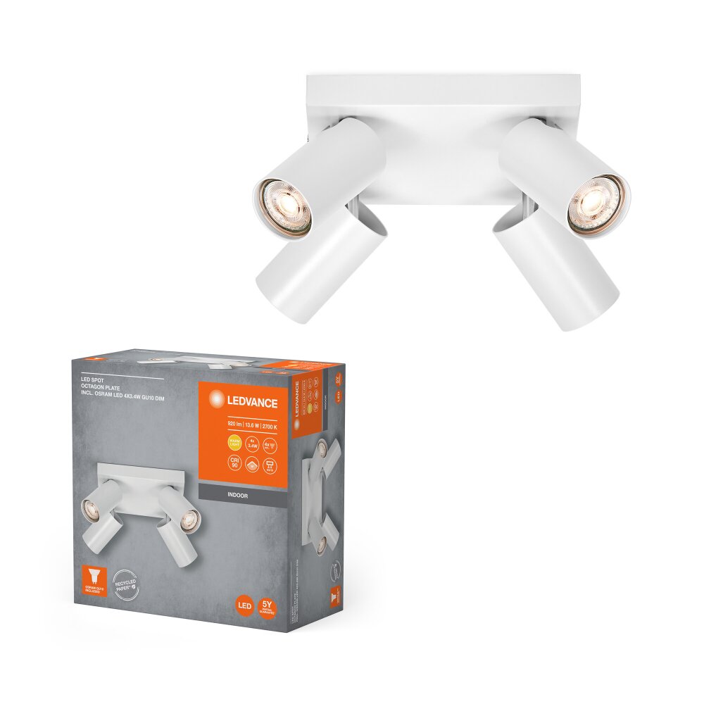 Spot Plafonnier Luminaires Ledvance LED Blanc, 4 lumières main product photo