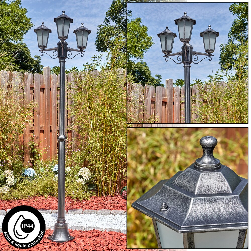 Loria Luminaire extérieur, Réverbère, Eclairage de chemin Noir, Argenté, 3 lumières main product photo