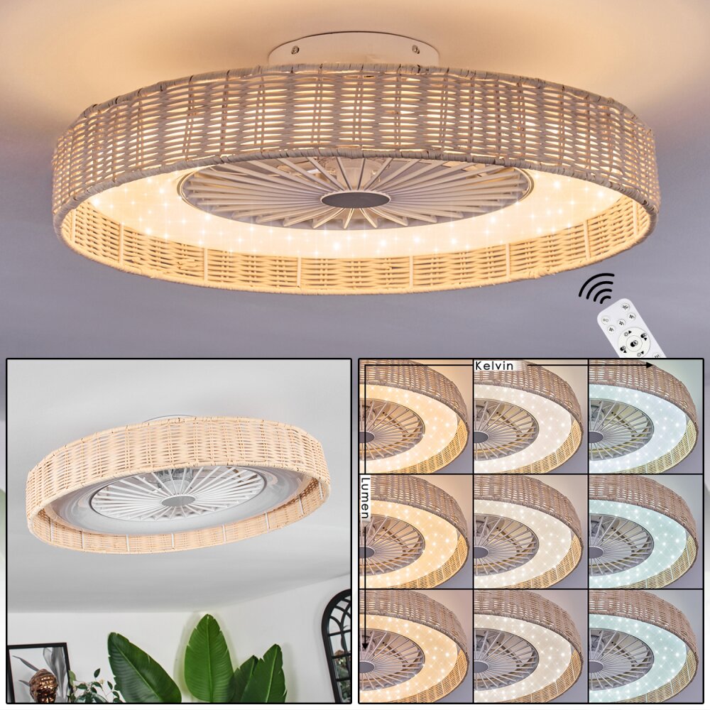 Benasal Plafonnier, Ventilateur de plafond lumineux Écru, Blanc, 1 lumière, Télécommandes main product photo