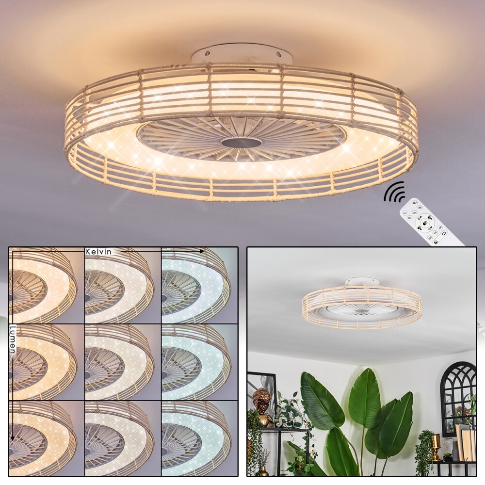 Benasal Plafonnier, Ventilateur de plafond lumineux Écru, Blanc, 1 lumière, Télécommandes main product photo