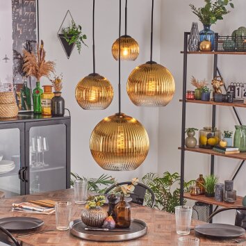 Koyoto Suspension, Boule lumineuse, Suspension Or, Clair, 4 lumières