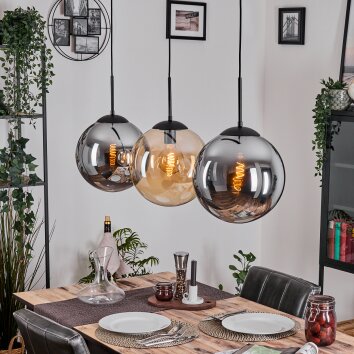 Gastor Suspension, Boule lumineuse, Suspension Ambre, Fumé, 3 lumières