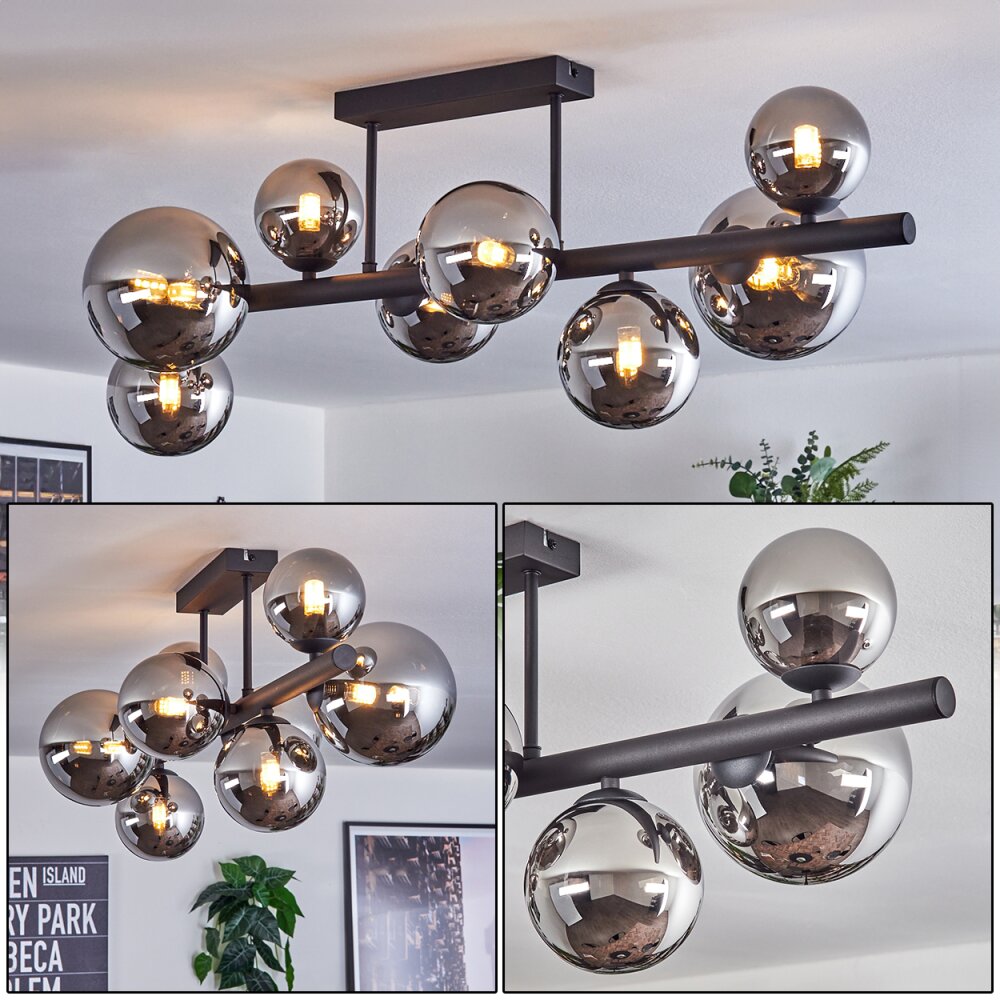 Chehalis Plafonnier, Boule lumineuse Chrome, Fumé, 8 lumières main product photo