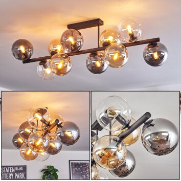 Gastor Plafonnier, Boule lumineuse Ambre, Clair, Fumé, 10 lumières