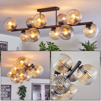 Gastor Plafonnier, Boule lumineuse Ambre, Clair, Fumé, 10 lumières