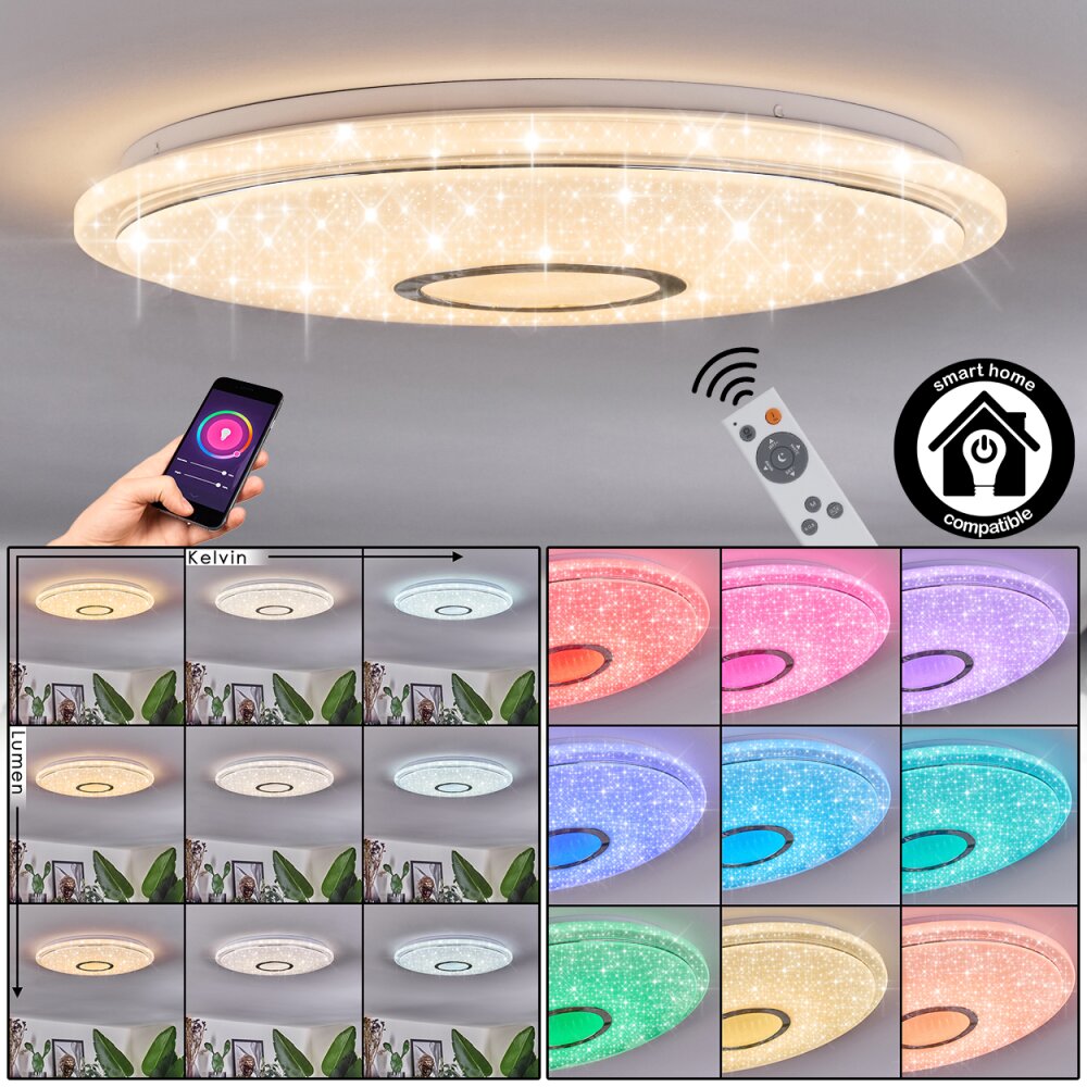 Gjevninge Plafonnier LED Argenté, Blanc, 1 lumière, Télécommandes main product photo