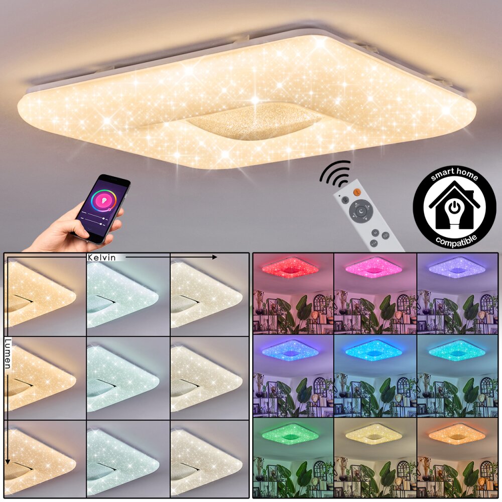 Flavlev Plafonnier LED Argenté, Blanc, 1 lumière, Télécommandes main product photo