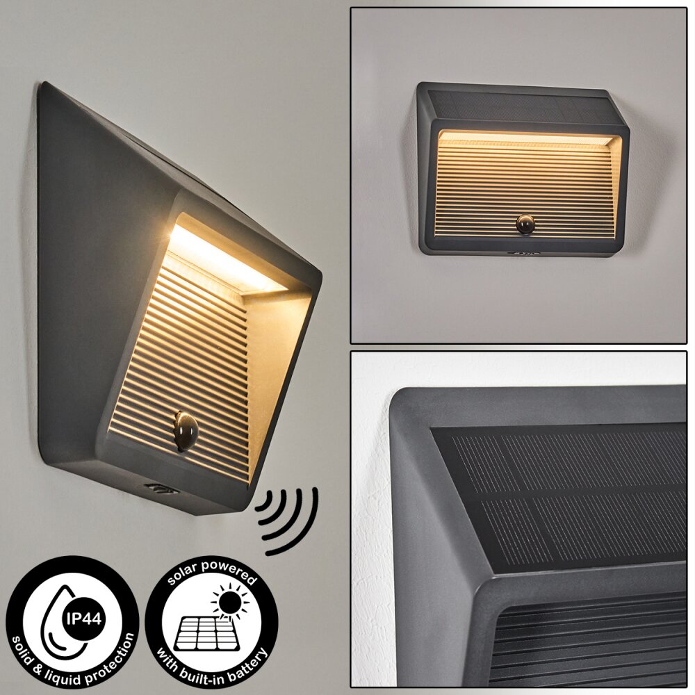 Pedreiras Lampe murale d´extérieur, Lampe solaire, Applique murale LED Anthracite, 1 lumière, Détecteur de mouvement main product photo