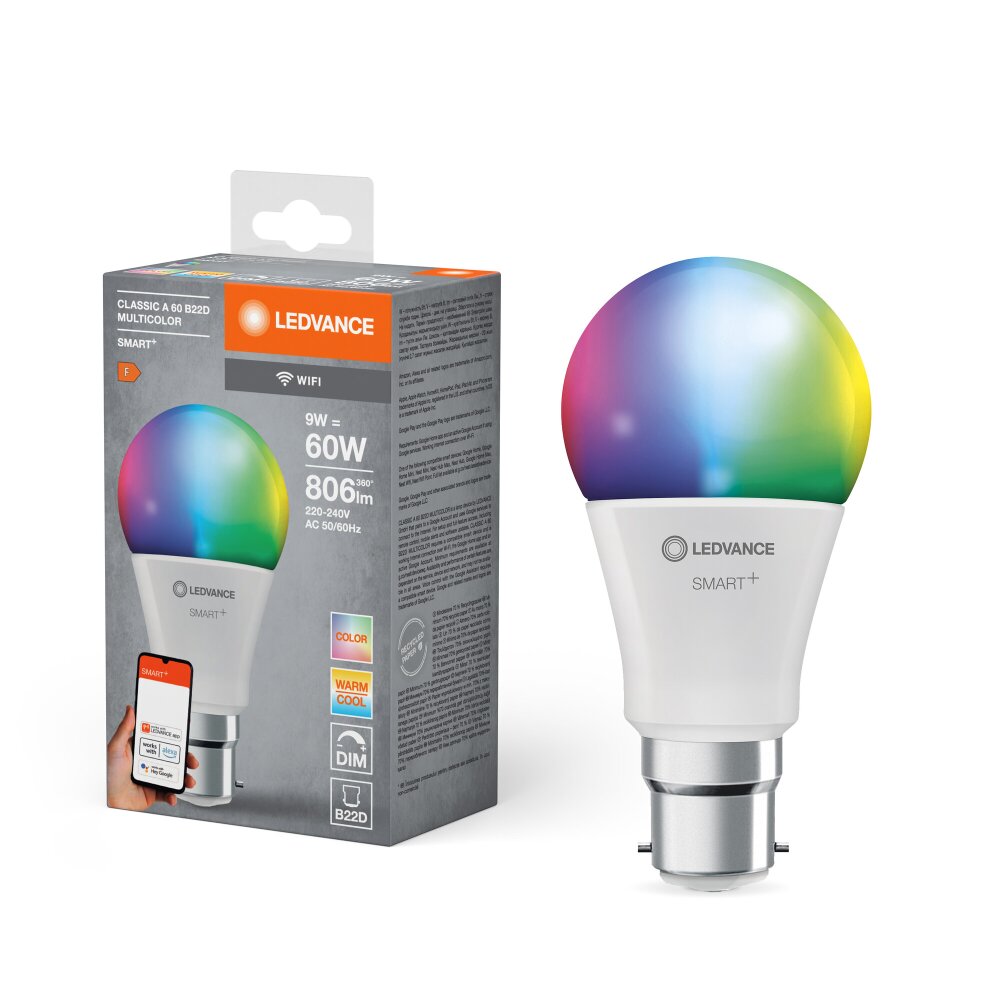 Luminaires Ledvance B22d 9 Watt RGB (couleurs réglables) dimmable 806 Lumen main product photo