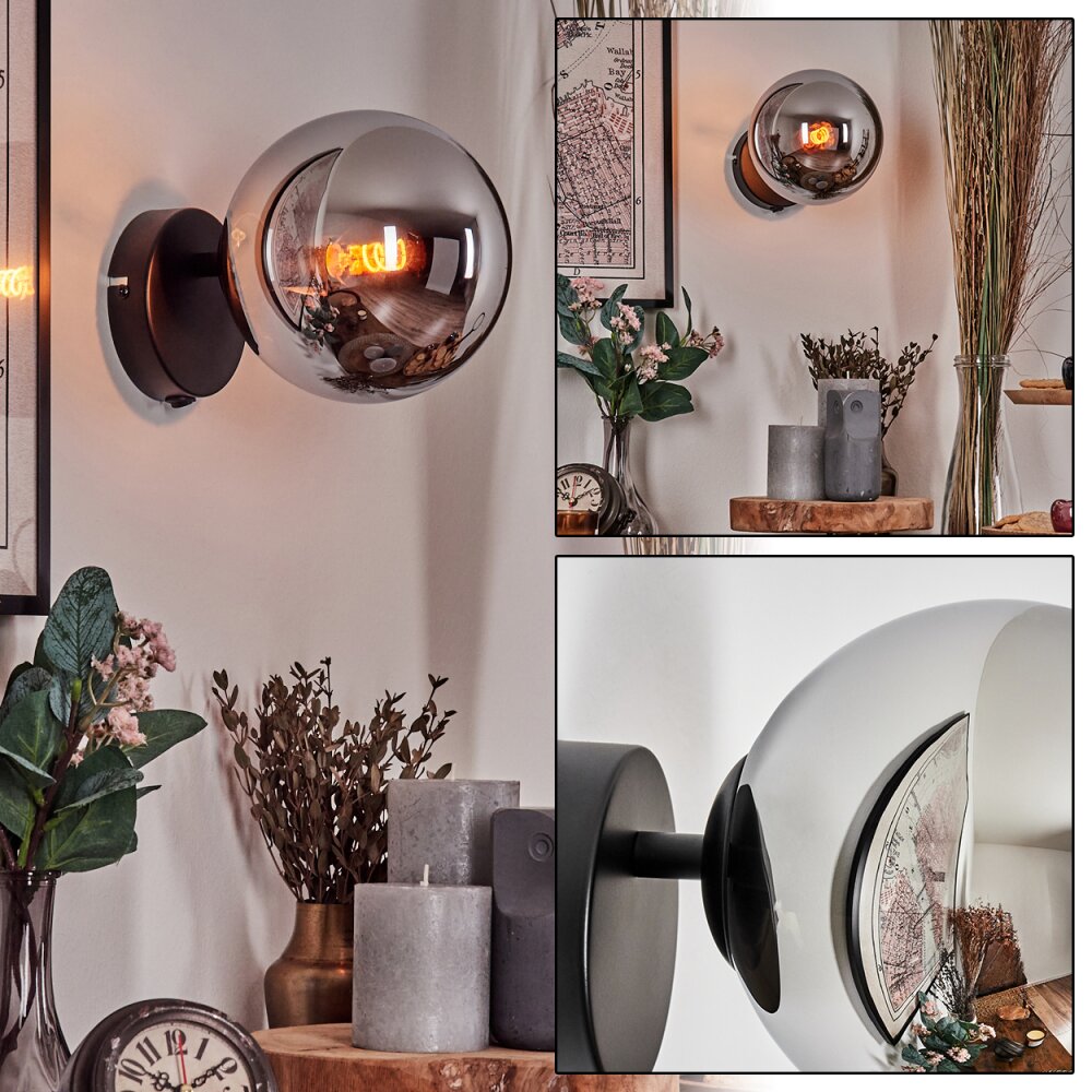 Koyoto Boule lumineuse, Applique murale, Spot mural Chrome, Fumé, 1 lumière main product photo