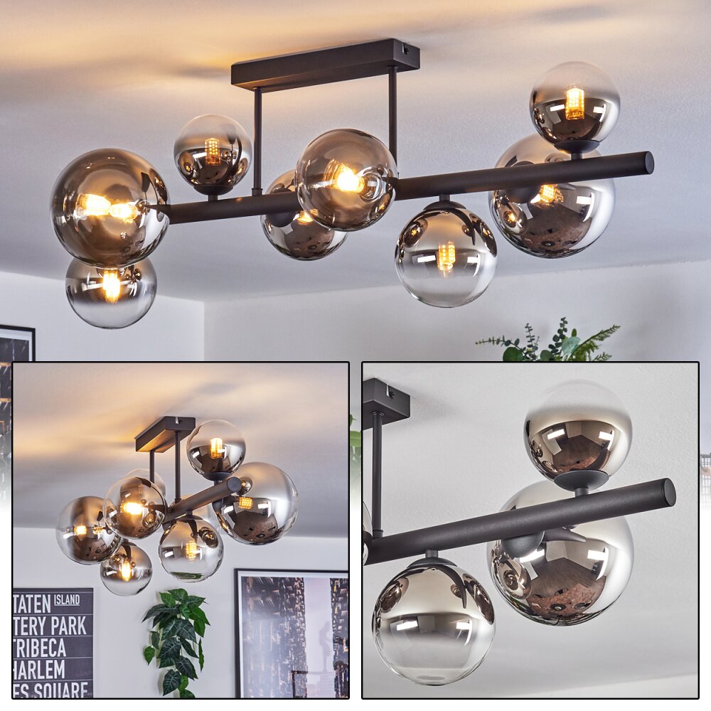 Chehalis Plafonnier, Boule lumineuse Chrome, Clair, Fumé, 8 lumières main product photo