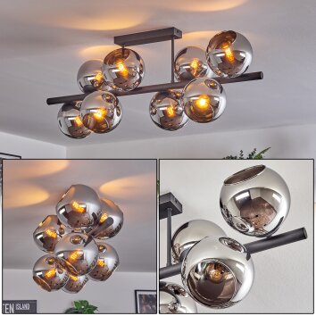 Gastor Plafonnier, Boule lumineuse Chrome, Fumé, 8 lumières