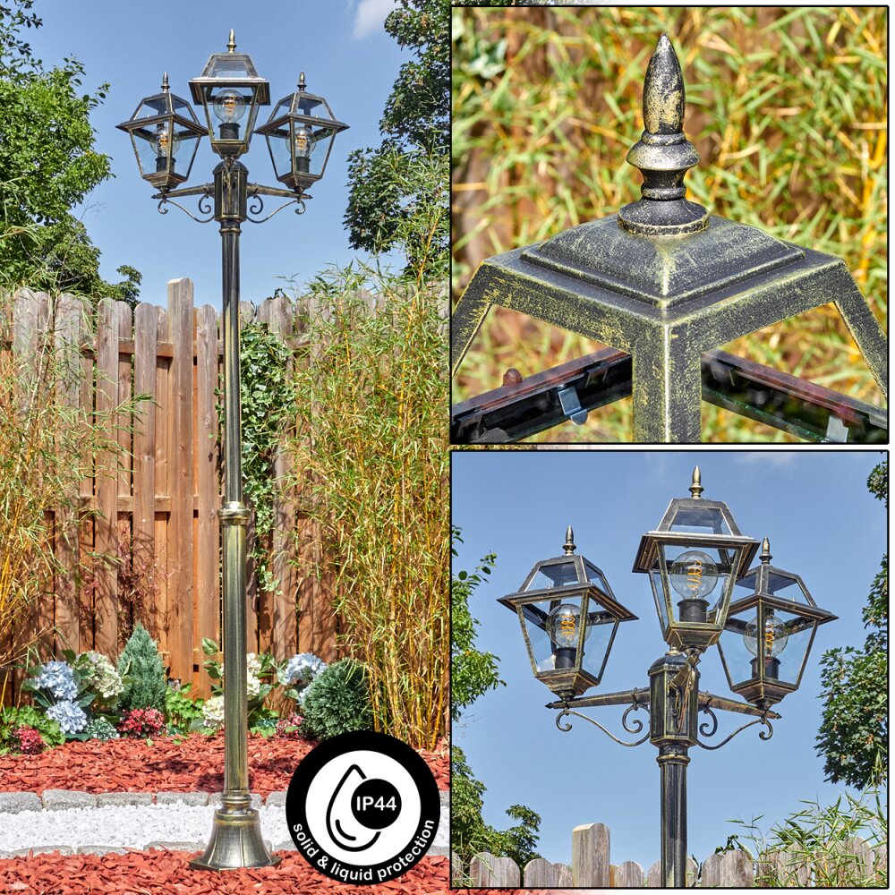 Fornelos Luminaire extérieur, Réverbère, Eclairage de chemin Or, Noir, 3 lumières main product photo