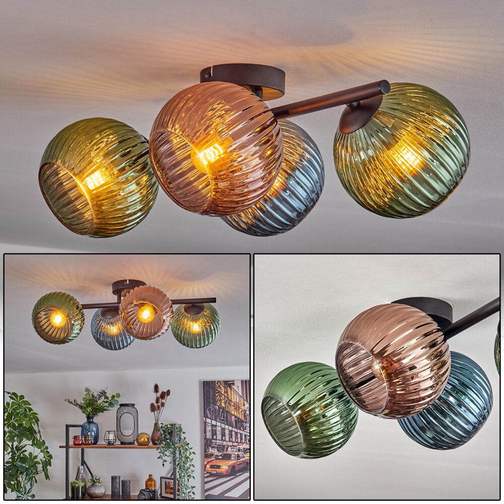 Koyoto Plafonnier, Boule lumineuse Bleu, Vert, Cuivré, 4 lumières main product photo