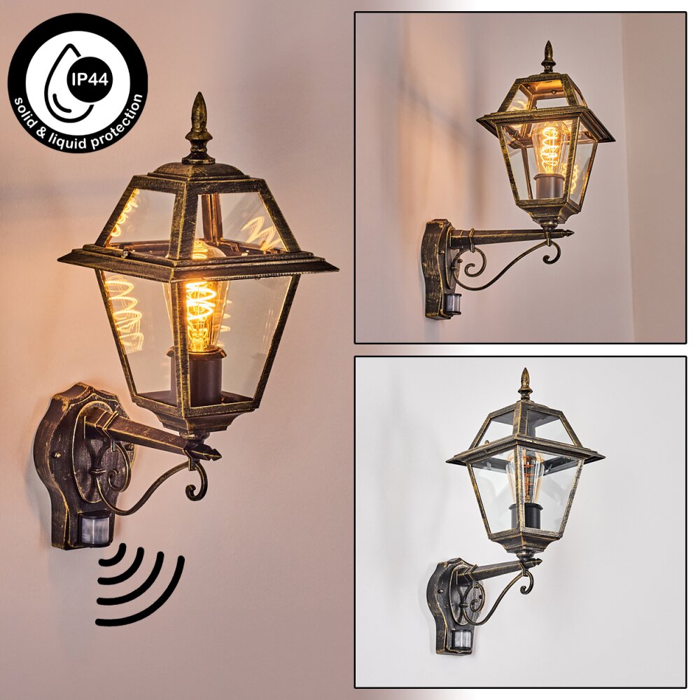 Fornelos Luminaire extérieur, Lampe murale d´extérieur, Applique murale Or, Noir, 1 lumière, Détecteur de mouvement main product photo