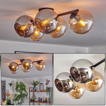 Gastor Plafonnier, Boule lumineuse Ambre, Chrome, Fumé, 5 lumières