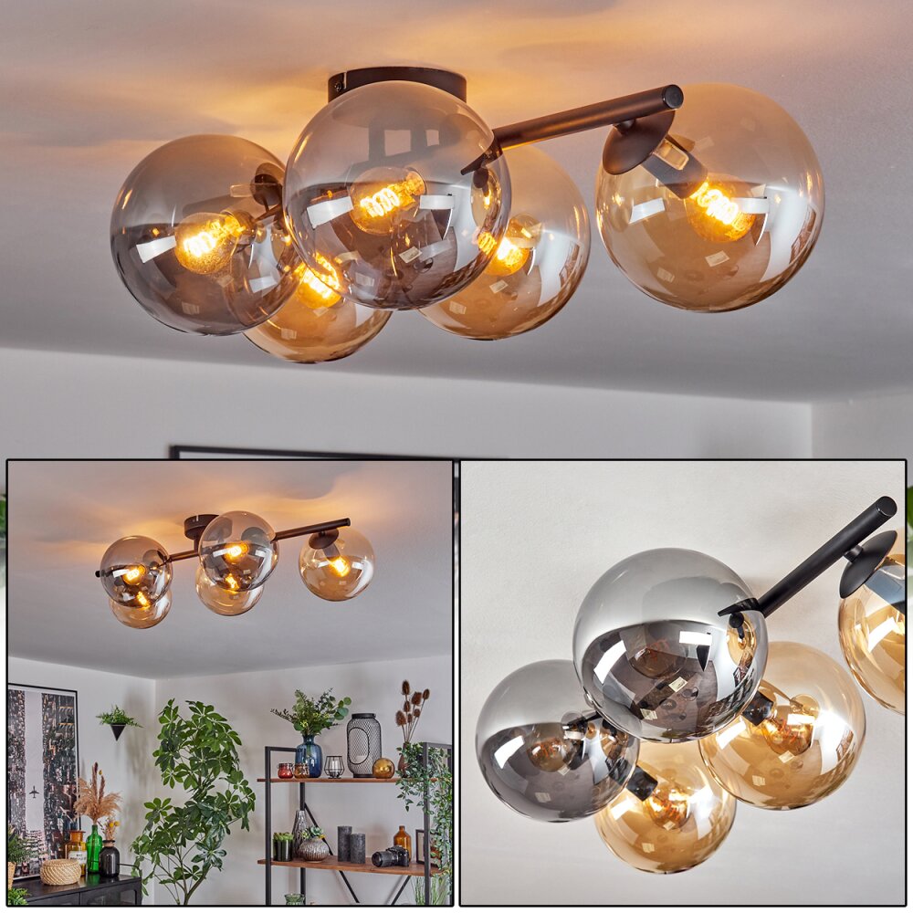 Gastor Plafonnier, Boule lumineuse Ambre, Fumé, 5 lumières main product photo